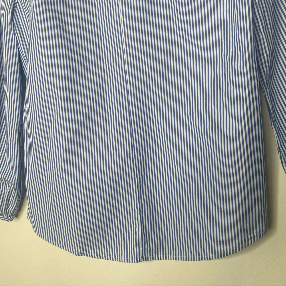 J. Crew Ruffle Neck Stripe Top in Blue and White Organic Cotton XS